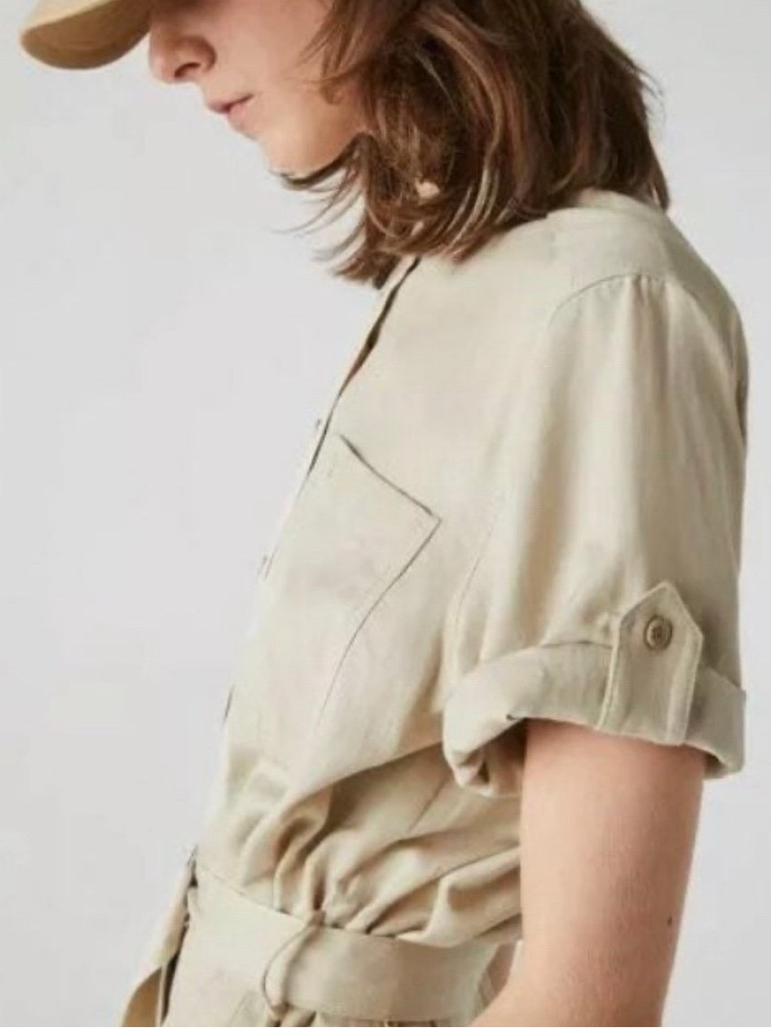 Lacoste Womens Mandarin Collar Flowing Robe Cargo Dress